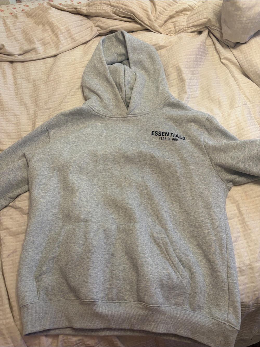 ESSENTIALS Gray Hooded Pullover with Chest Logo